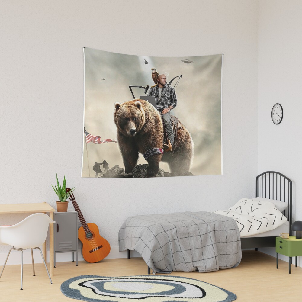 Joe Rogan Riding A Bear (+ Aliens) Tapestry Official Joe Rogan Merch